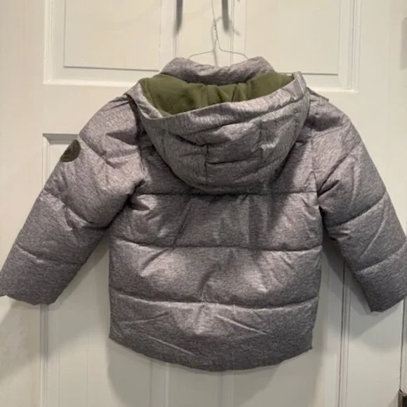 Gap Puffer Kids Warmest Jacket Style Winter Coat Heather Gray & Green Fleece 5y